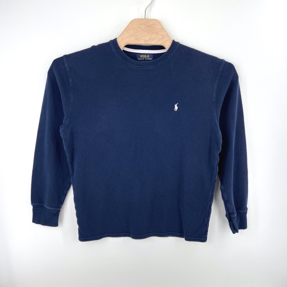Polo Ralph Lauren Waffle Knit Thermal Shirt Large 100% Cotton Navy Blue Preppy